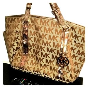 Michael Kors Tan Purse with gold sequins